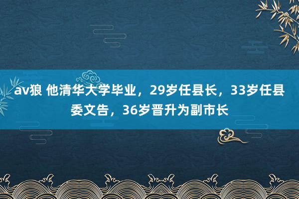 av狼 他清华大学毕业，29岁任县长，33岁任县委文告，36岁晋升为副市长