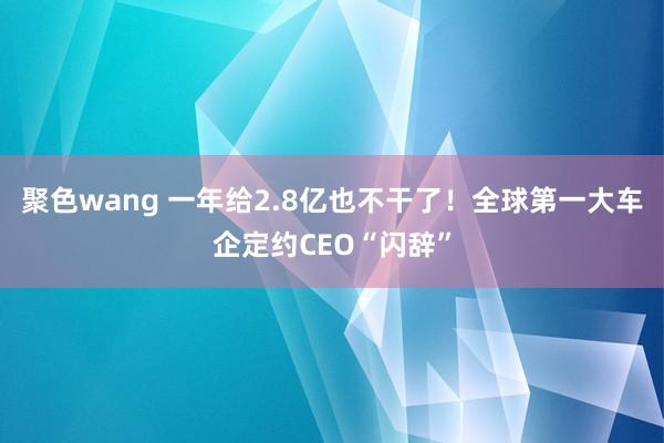 聚色wang 一年给2.8亿也不干了！全球第一大车企定约CEO“闪辞”