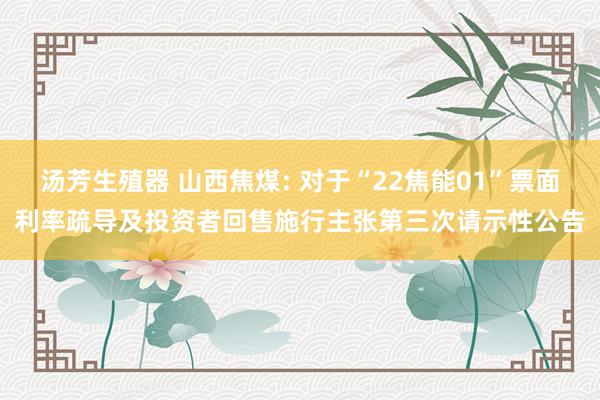 汤芳生殖器 山西焦煤: 对于“22焦能01”票面利率疏导及投资者回售施行主张第三次请示性公告