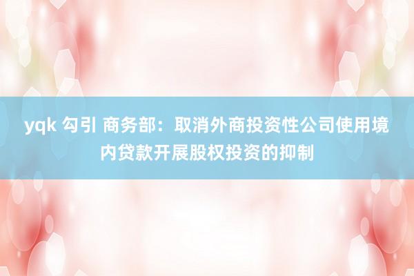 yqk 勾引 商务部：取消外商投资性公司使用境内贷款开展股权投资的抑制