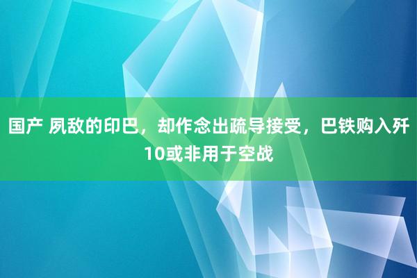 国产 夙敌的印巴，却作念出疏导接受，巴铁购入歼10或非用于空战