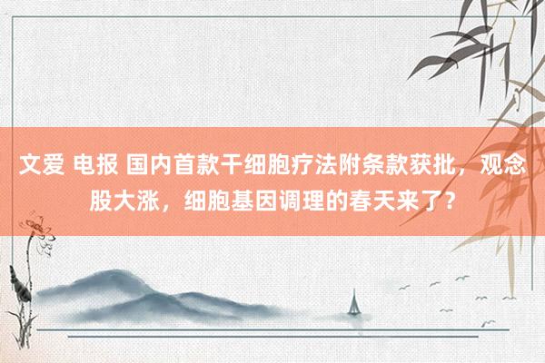 文爱 电报 国内首款干细胞疗法附条款获批，观念股大涨，细胞基因调理的春天来了？