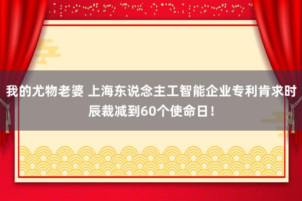 我的尤物老婆 上海东说念主工智能企业专利肯求时辰裁减到60个使命日！